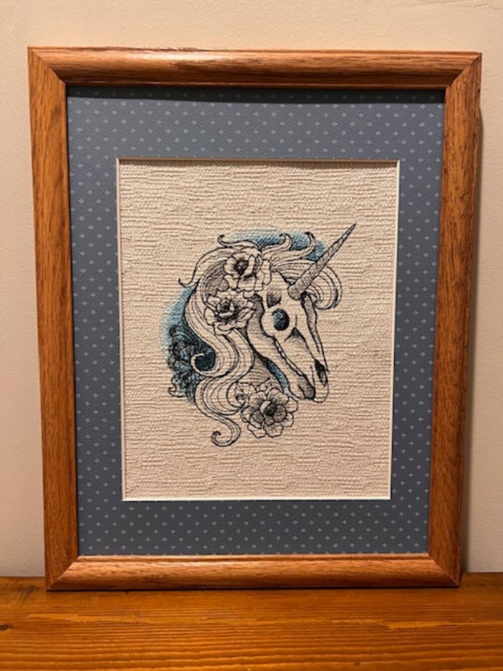 Homemade Unicorn Skull Embroidery Art 11X14